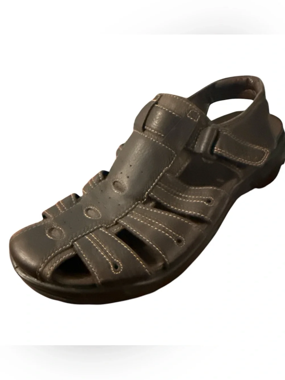 ECCO Brown Leather Cushioned Footbed Sandals Everyday Nuetral Comfort Mens 13
